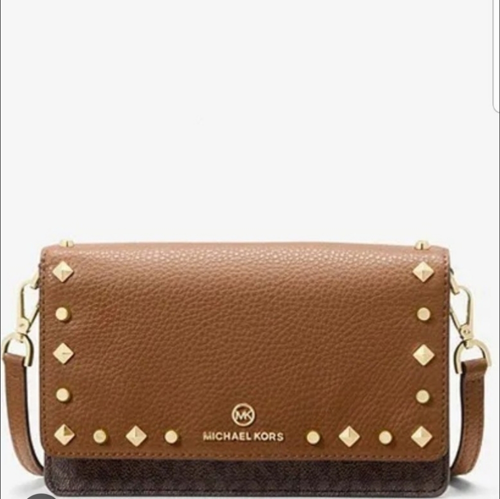 Michael Kors Tan and Brown Studded Crossbody